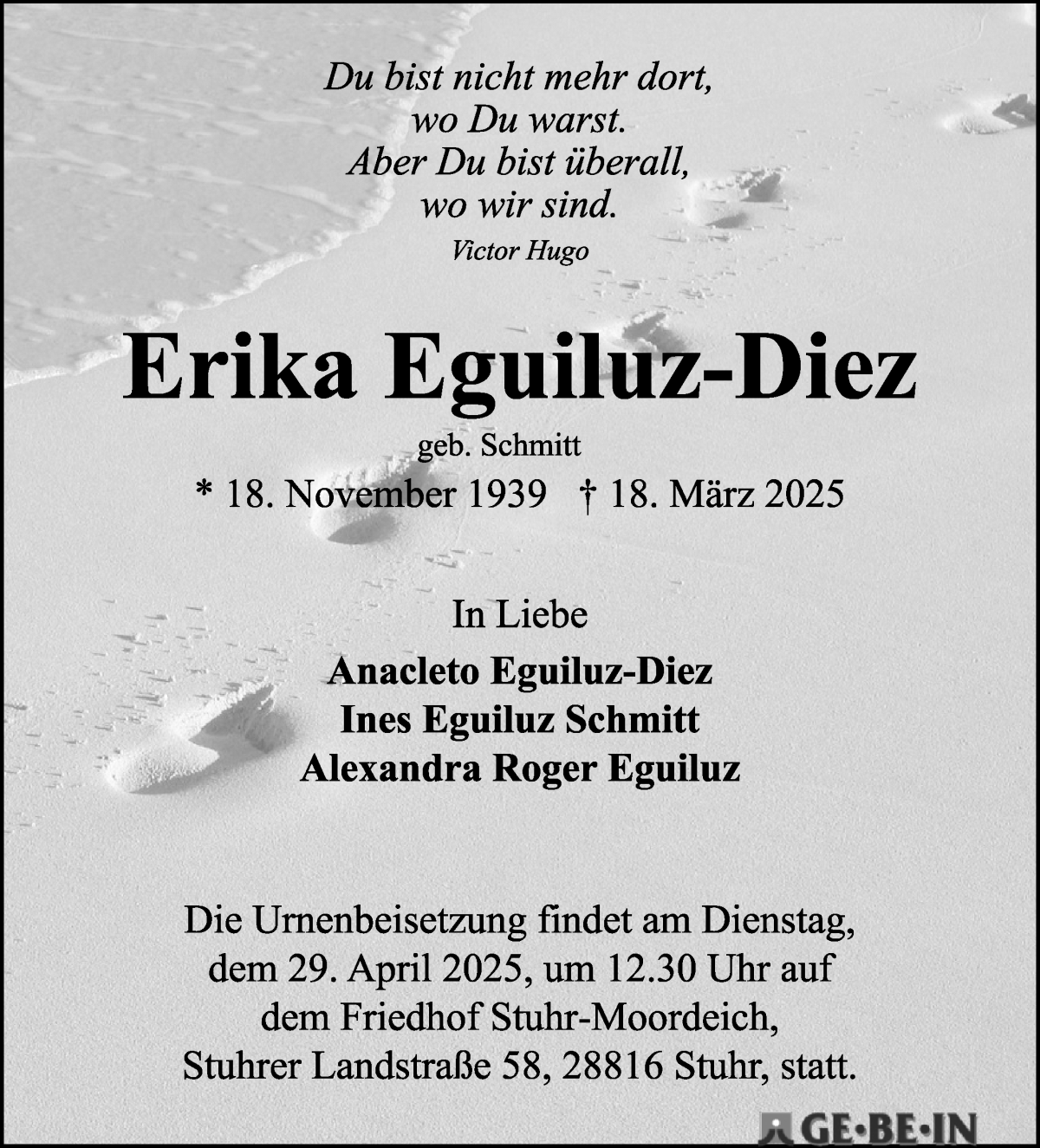 Traueranzeige von Erika Eguiluz-Diez von WESER-KURIER