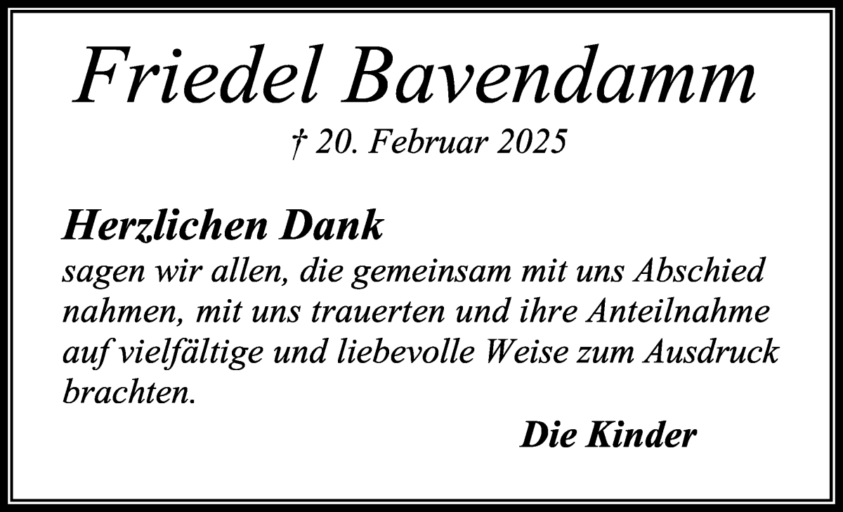 Traueranzeige von Friedel Bavendamm von WESER-KURIER