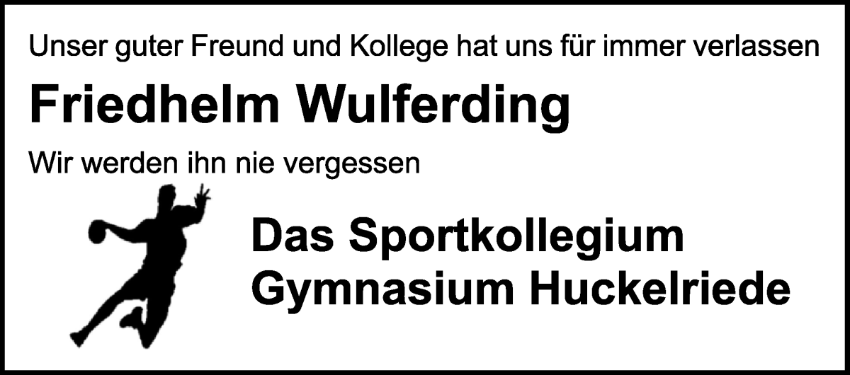 Traueranzeige von Friedhelm Wulferding von WESER-KURIER
