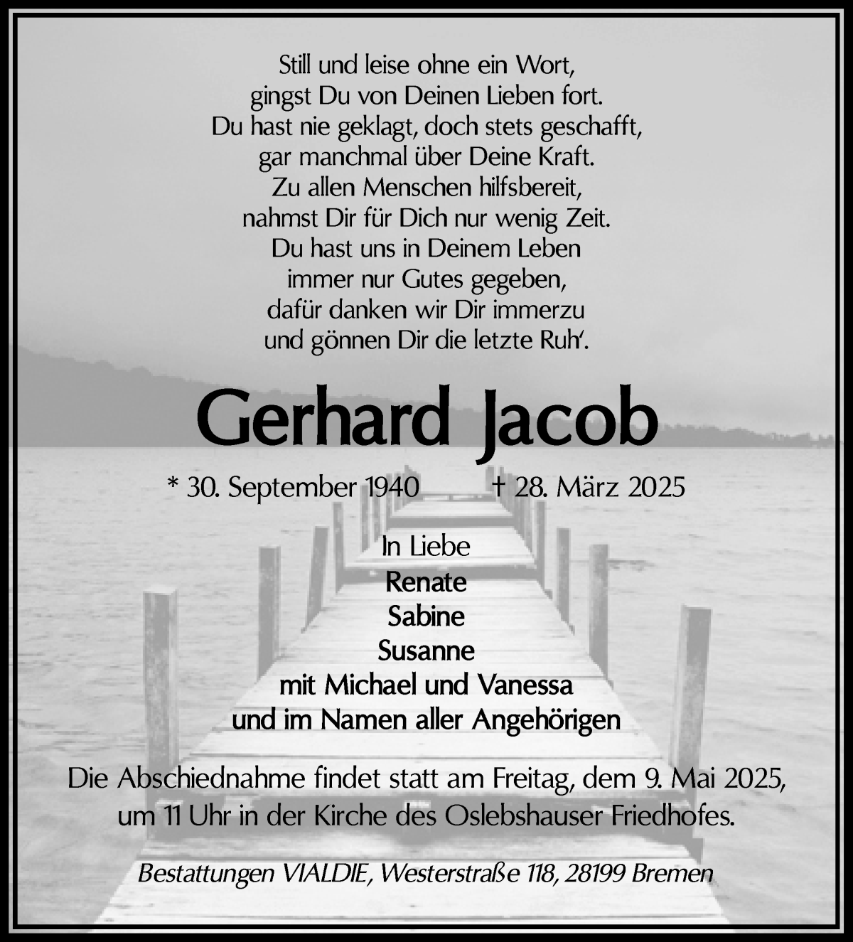 Traueranzeige von Gerhard Jacob von WESER-KURIER