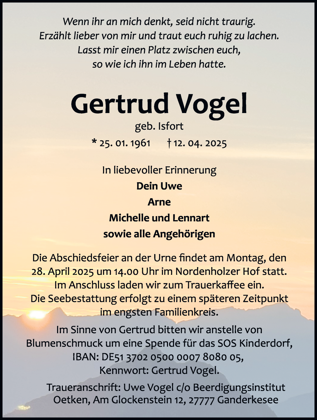 Traueranzeige von Gertrud Vogel von WESER-KURIER