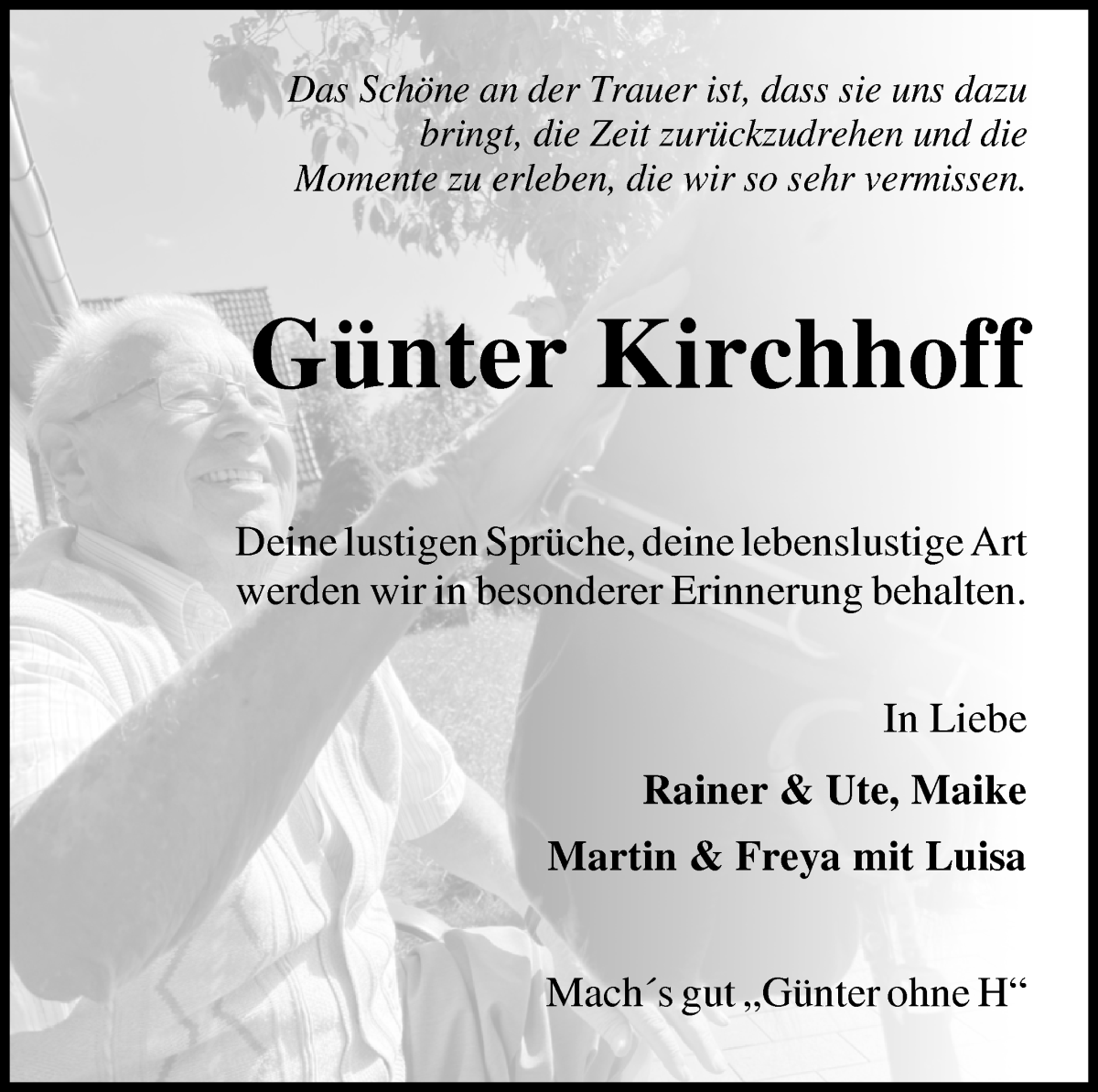 Traueranzeige von Günter Kirchhoff von Osterholzer Kreisblatt