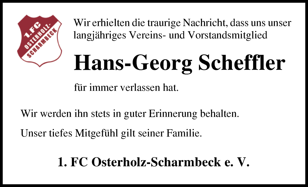 Traueranzeige von Hans-Georg Scheffler von Osterholzer Kreisblatt