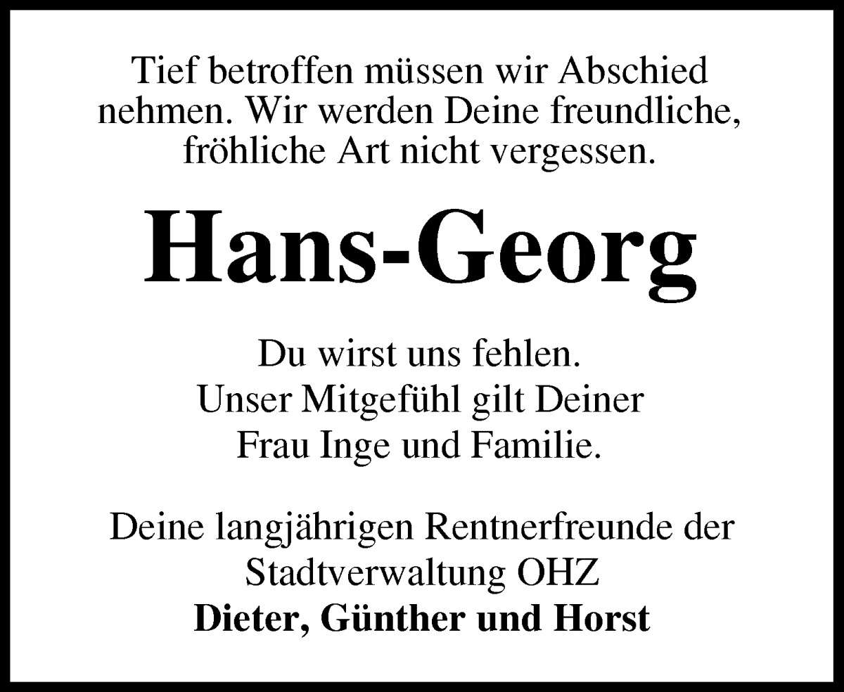 Traueranzeige von Hans-Georg Scheffler von Osterholzer Kreisblatt