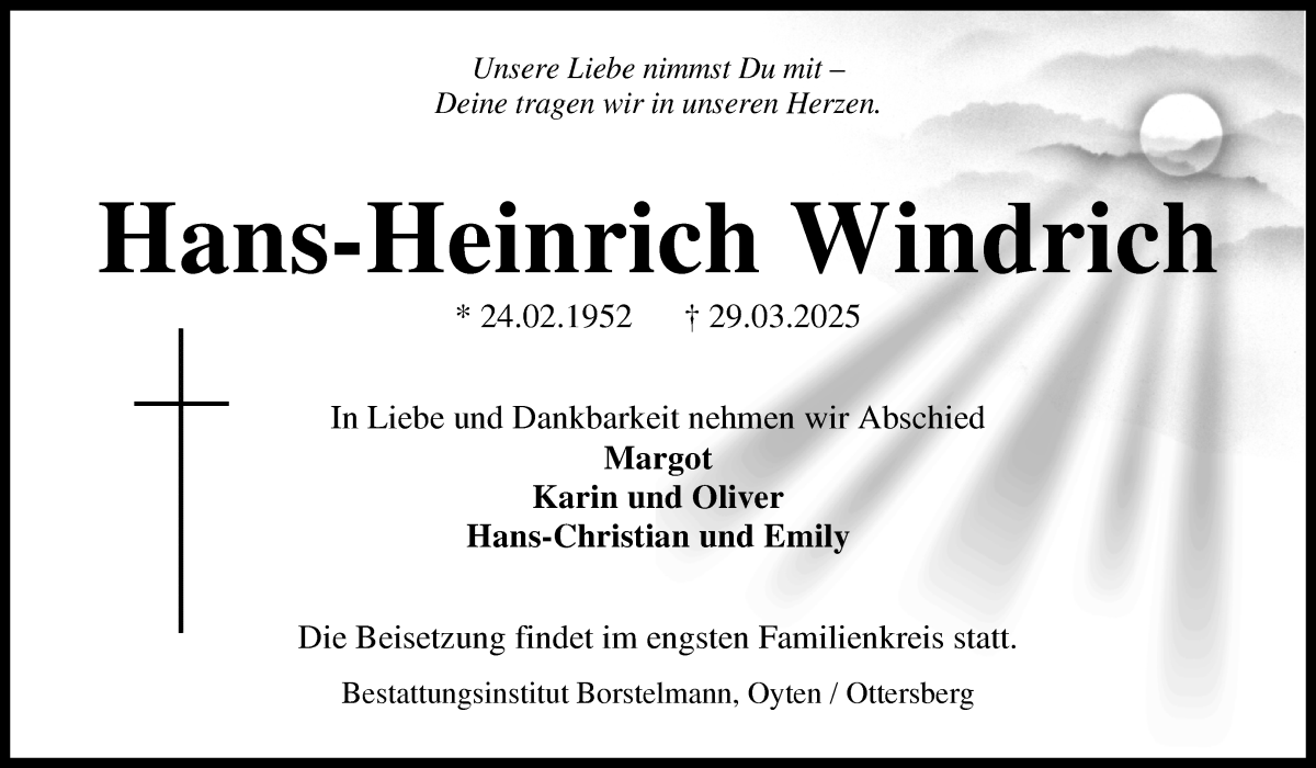 Traueranzeige von Hans-Heinrich Windrich von Achimer Kurier/Verdener Nachrichten