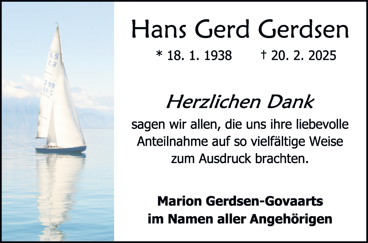 Traueranzeige von Hans Gerd Gerdsen von Die Norddeutsche