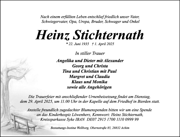 Traueranzeige von Heinz Stichternath von Achimer Kurier/Verdener Nachrichten