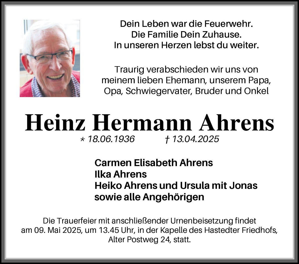 Traueranzeige von Heinz Hermann Ahrens von WESER-KURIER