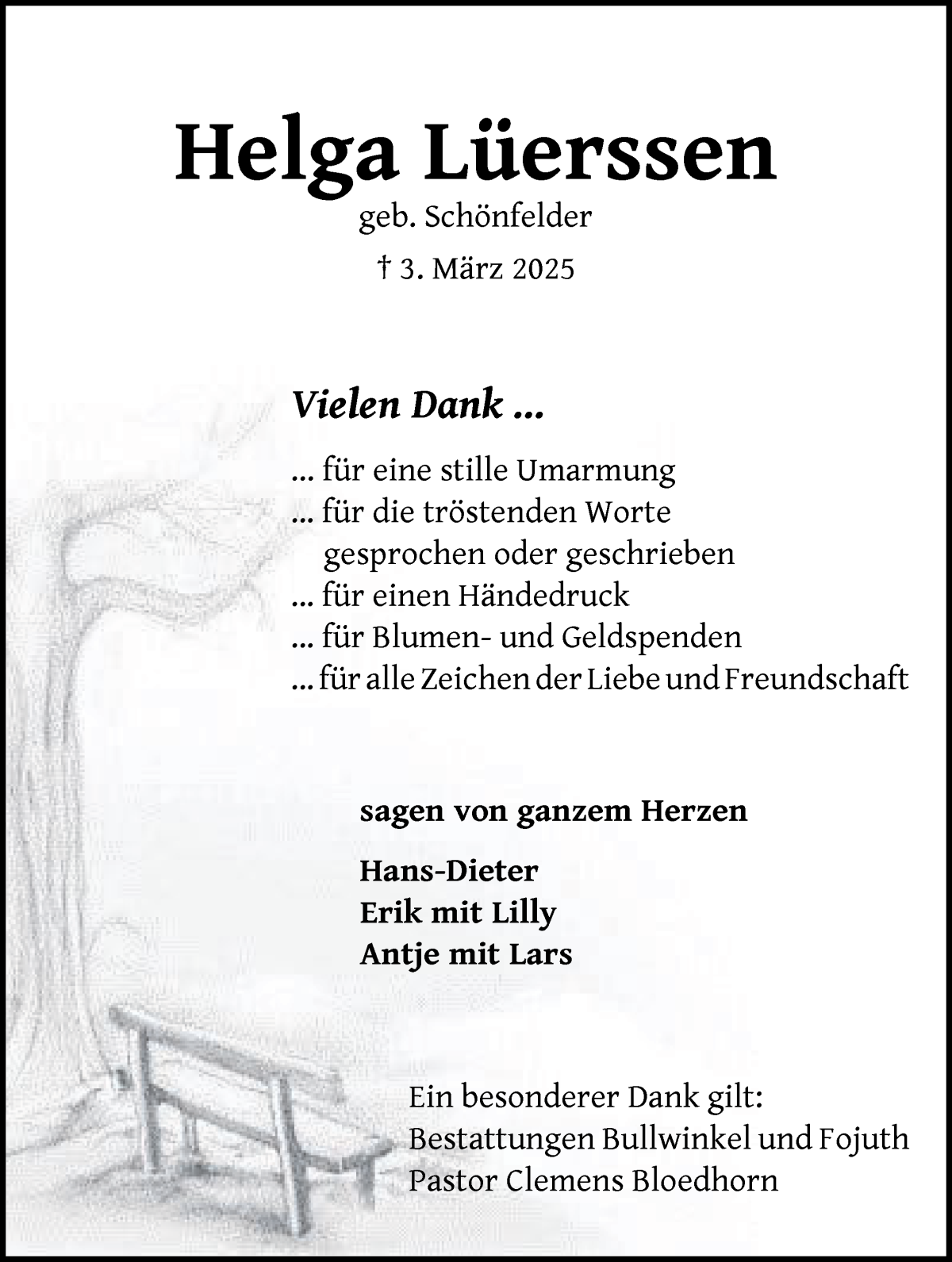 Traueranzeige von Helga Lüerssen von Die Norddeutsche