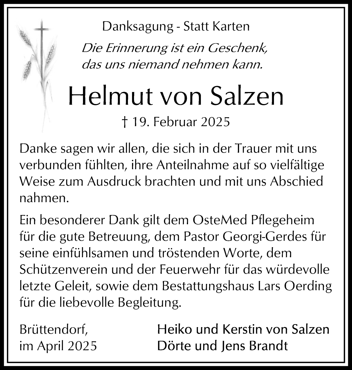 Traueranzeige von Helmut von Salzen von WESER-KURIER
