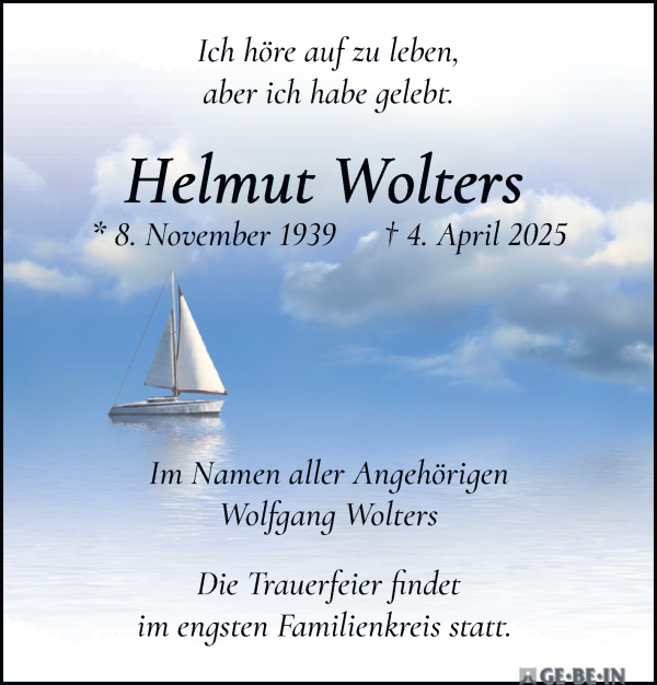 Traueranzeige von Helmut Wolters von WESER-KURIER