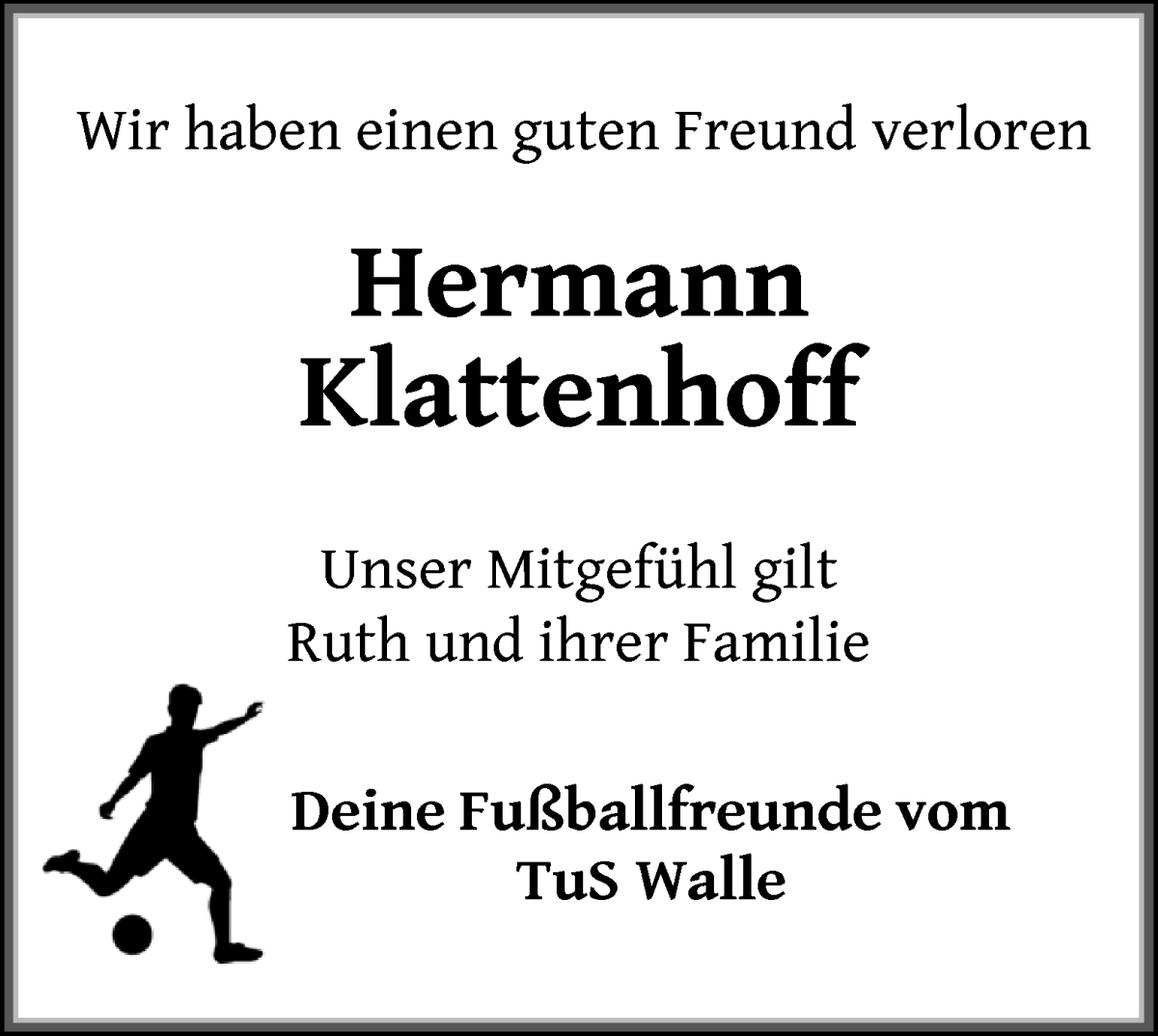 Traueranzeige von Hermann Klattenhoff von WESER-KURIER