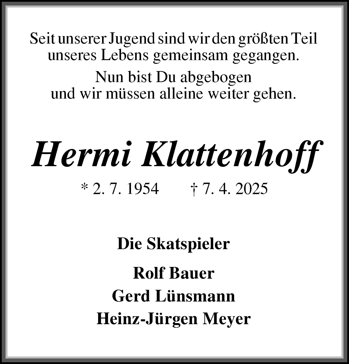 Traueranzeige von Hermann Klattenhoff von WESER-KURIER
