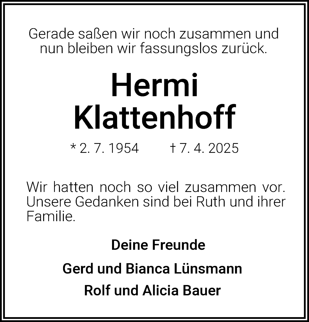 Traueranzeige von Hermann Klattenhoff von WESER-KURIER