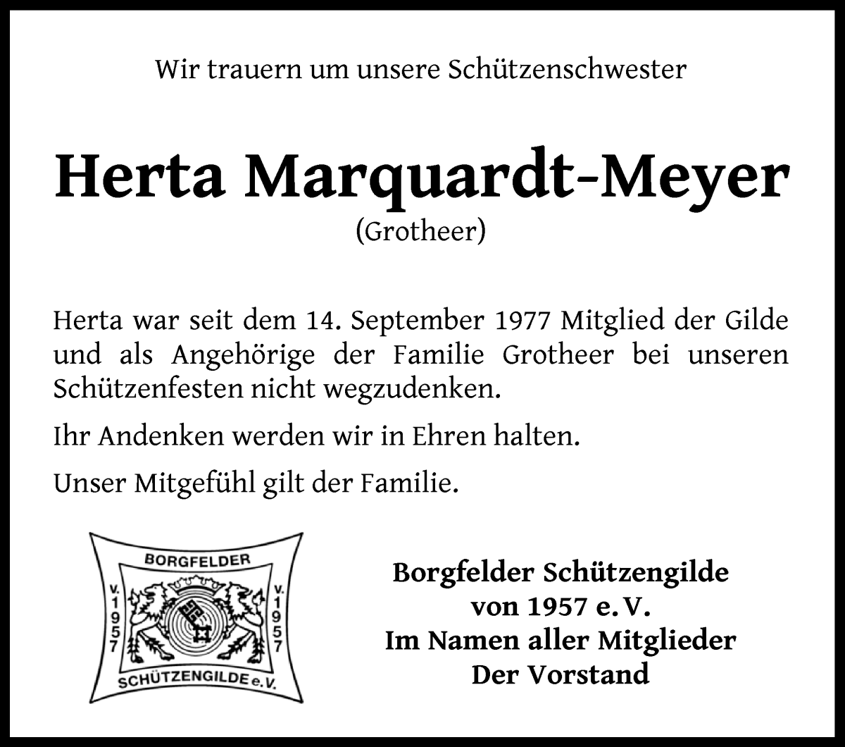 Traueranzeige von Herta Marquardt-Meyer von Wuemme Zeitung
