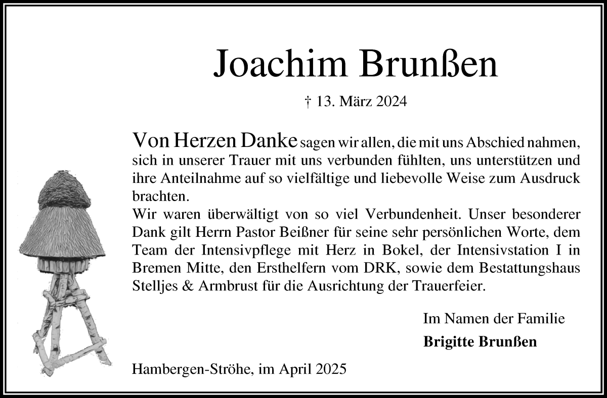Traueranzeige von Joachim Brunßen von Osterholzer Kreisblatt