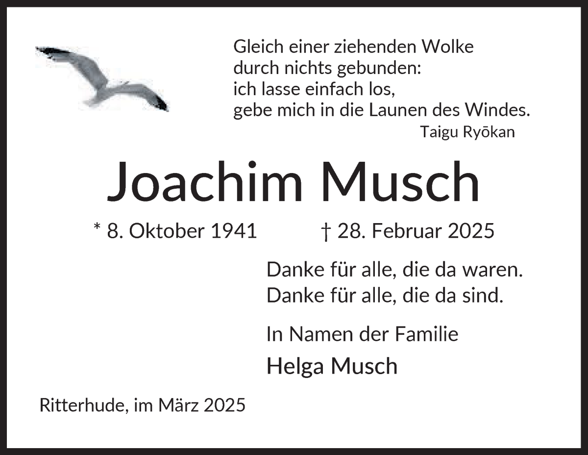 Traueranzeige von Joachim Musch von WESER-KURIER