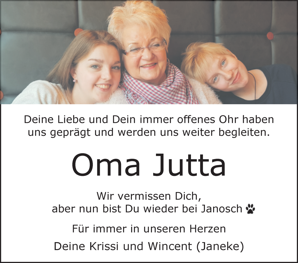 Traueranzeige von Jutta  von Wuemme Zeitung