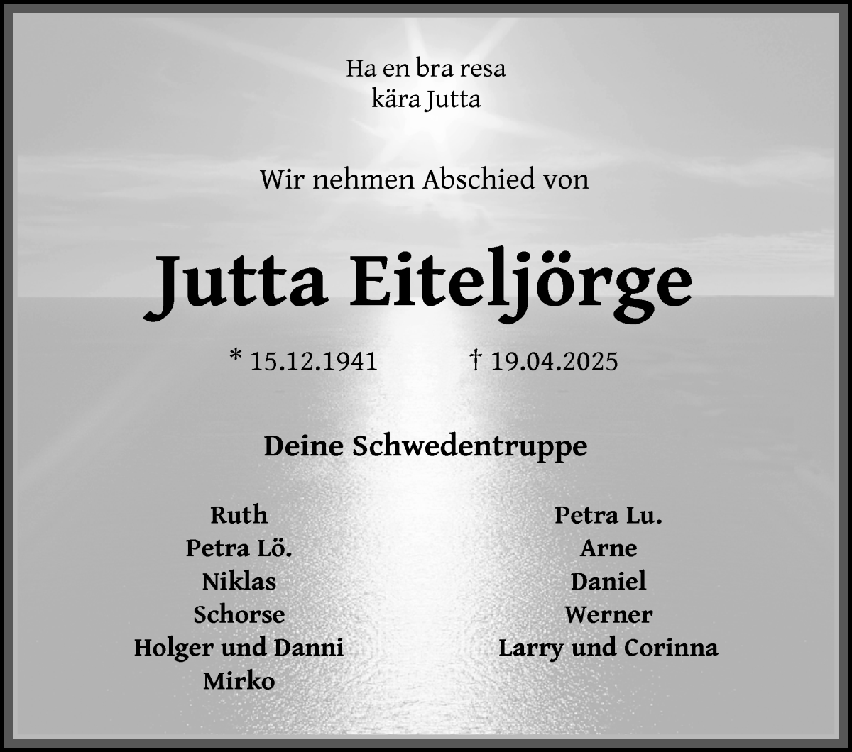 Traueranzeige von Jutta Eiteljörge von Wuemme Zeitung