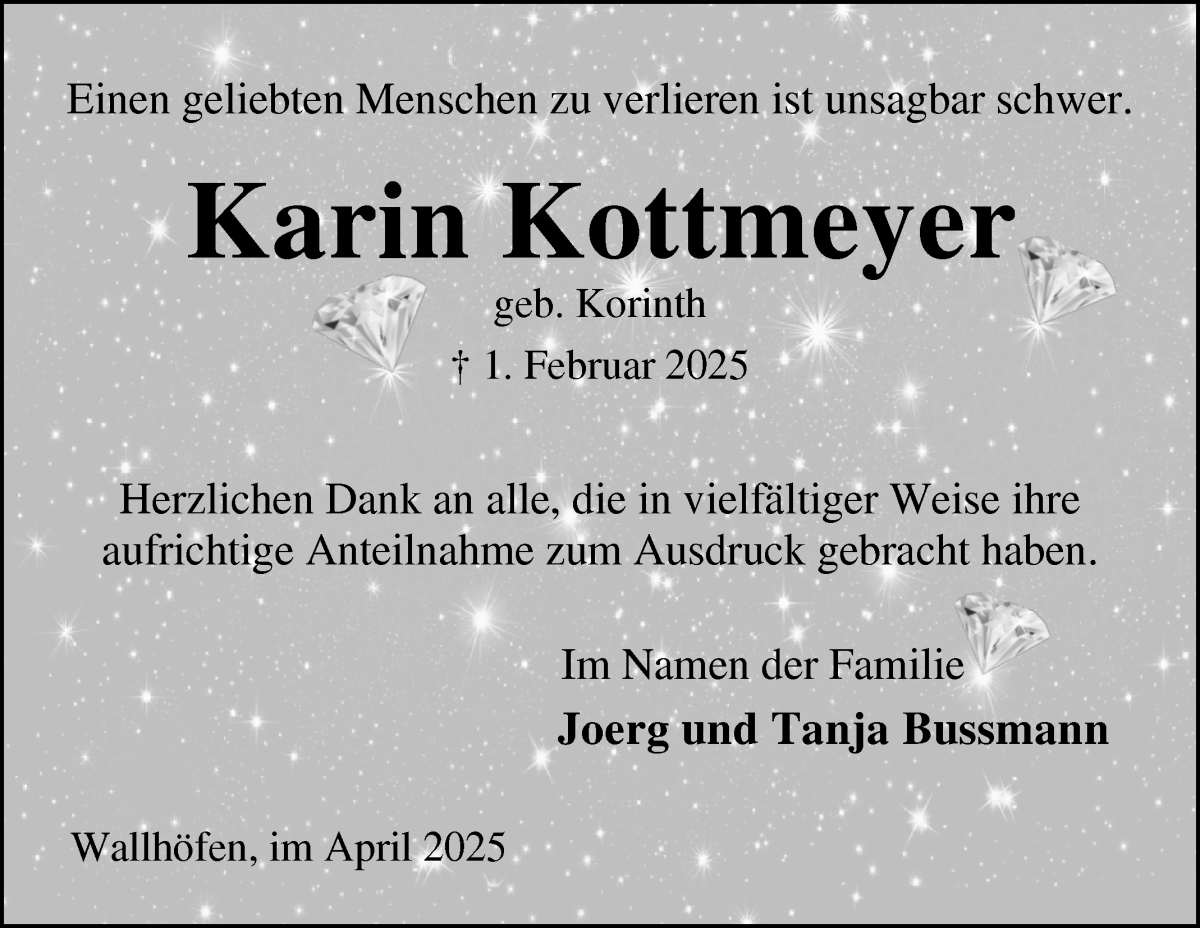 Traueranzeige von Karin Kottmeyer von Osterholzer Kreisblatt