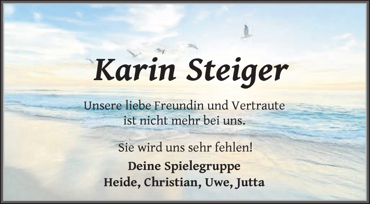 Traueranzeige von Karin Steiger von WESER-KURIER