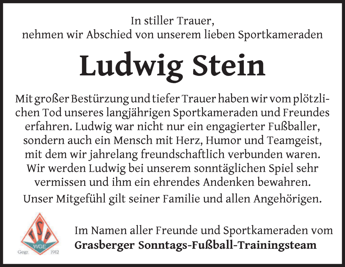 Traueranzeige von Ludwig Stein von Wuemme Zeitung
