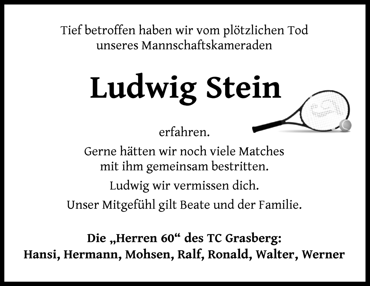 Traueranzeige von Ludwig Stein von Wuemme Zeitung