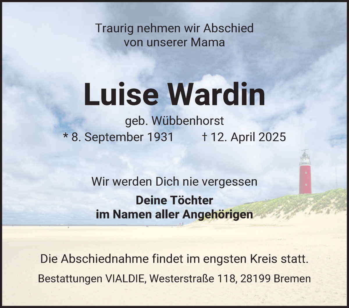 Traueranzeige von Luise Wardin von WESER-KURIER