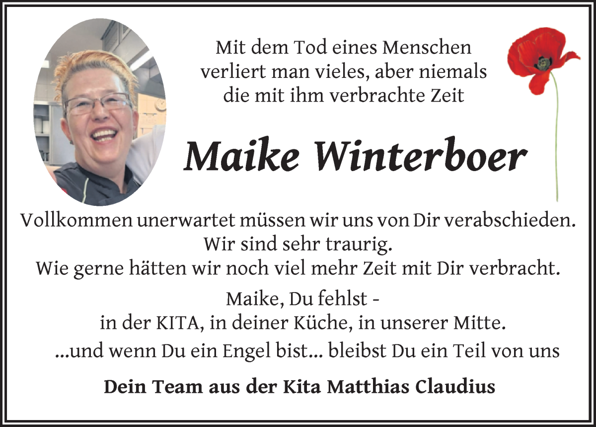 Traueranzeige von Maike Winterboer von WESER-KURIER