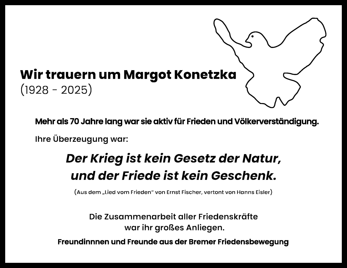 Traueranzeige von Margot Konetzka von WESER-KURIER