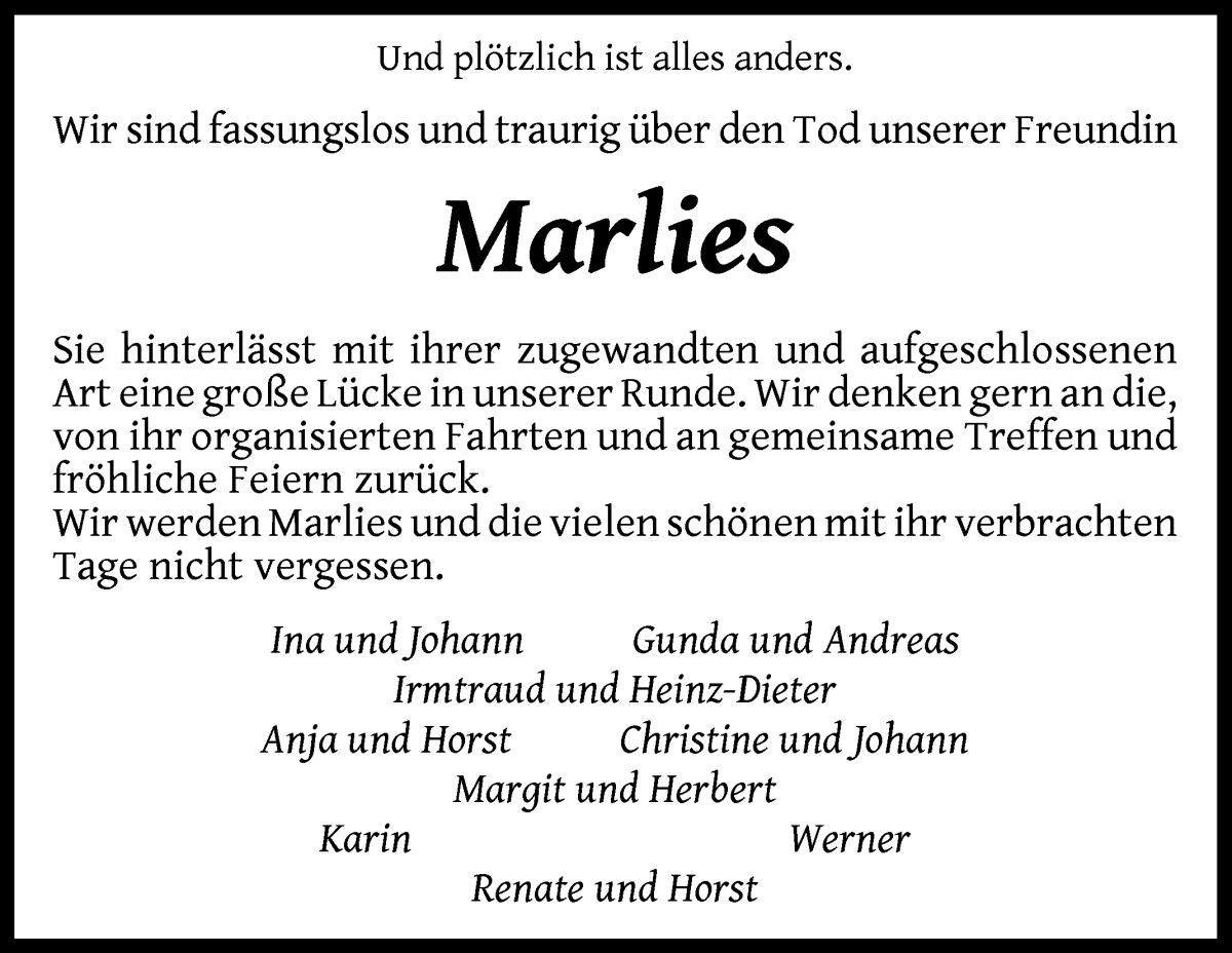 Traueranzeige von Marlies Monsees-Schröder von Wuemme Zeitung