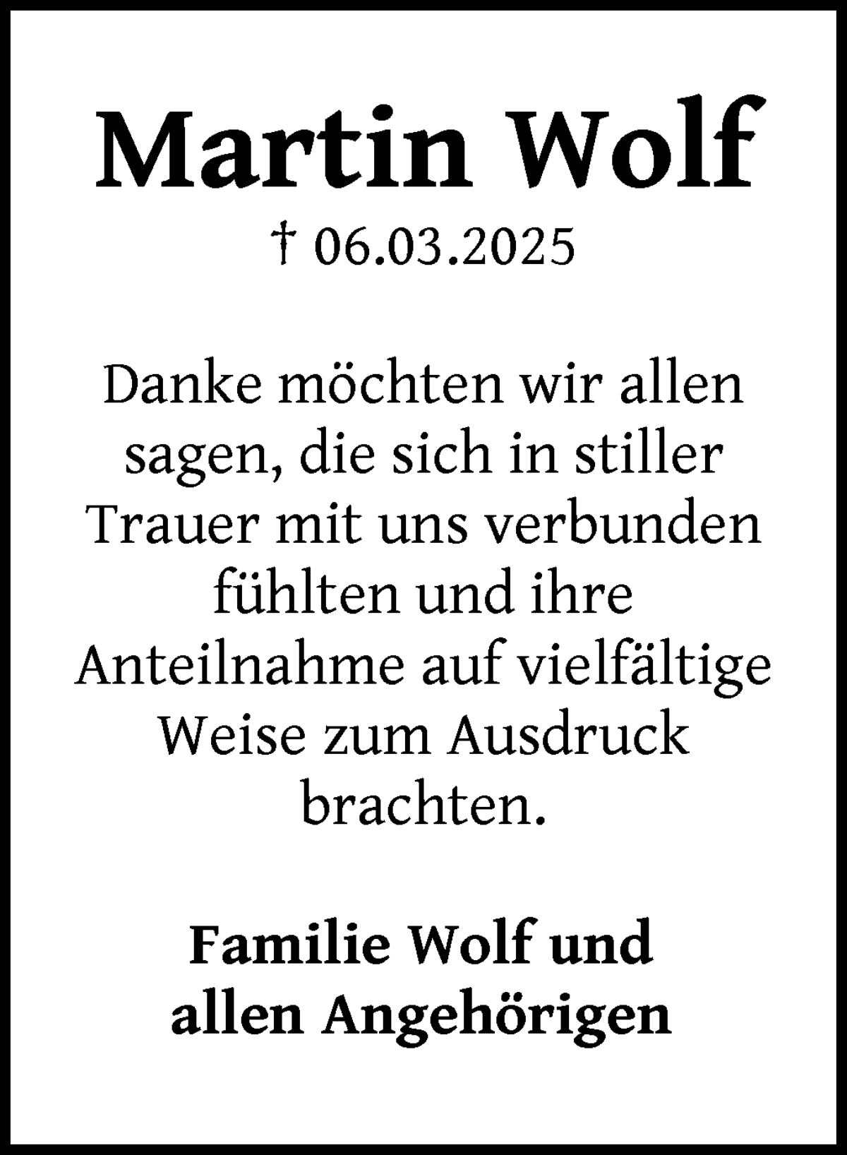 Traueranzeige von Martin Wolf von WESER-KURIER