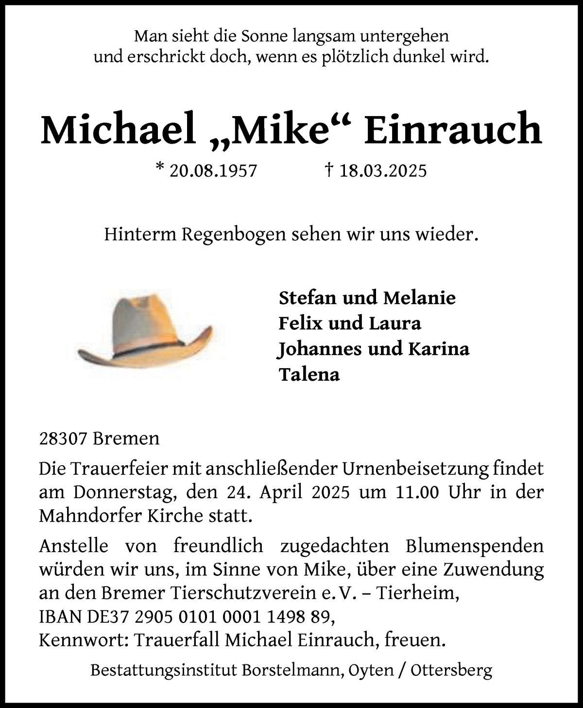Traueranzeige von Michael Einrauch von WESER-KURIER