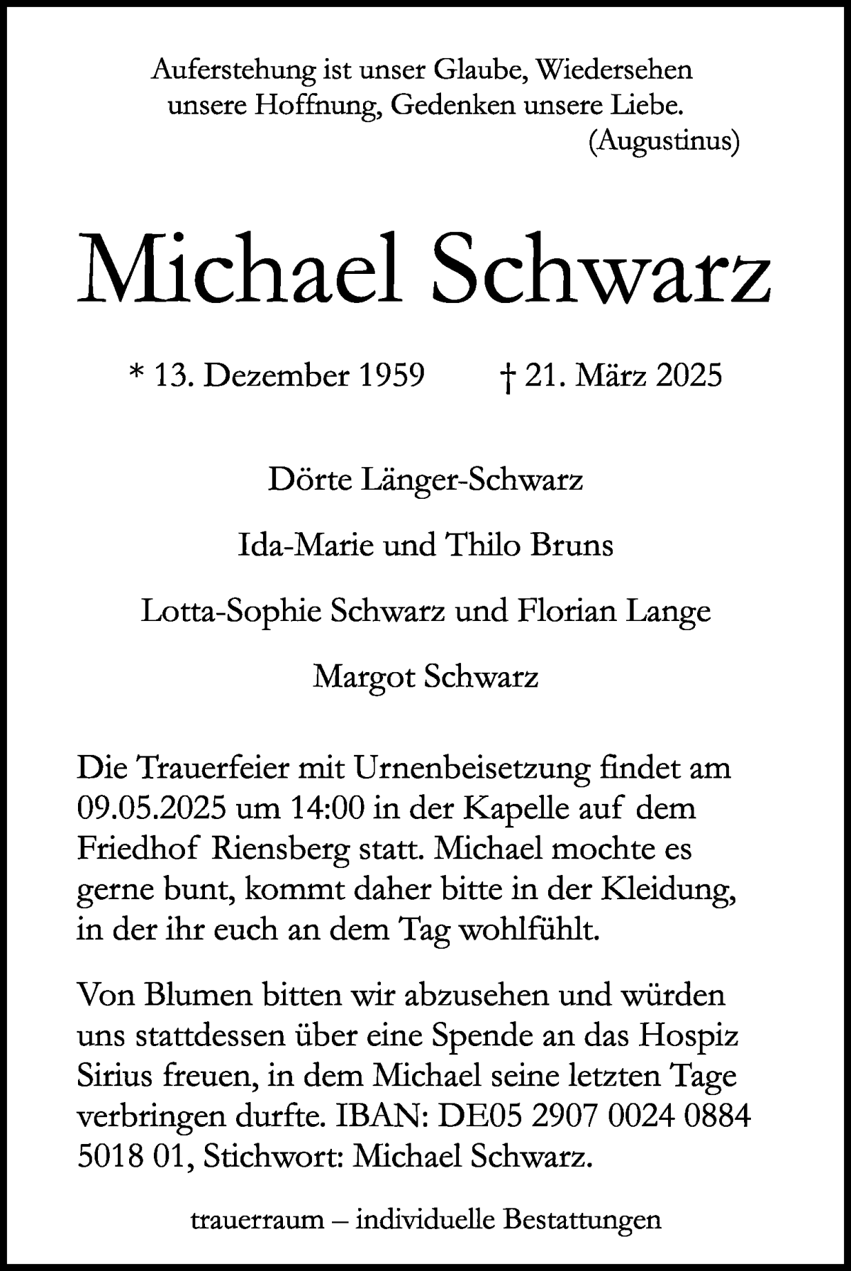 Traueranzeige von Michael Schwarz von WESER-KURIER