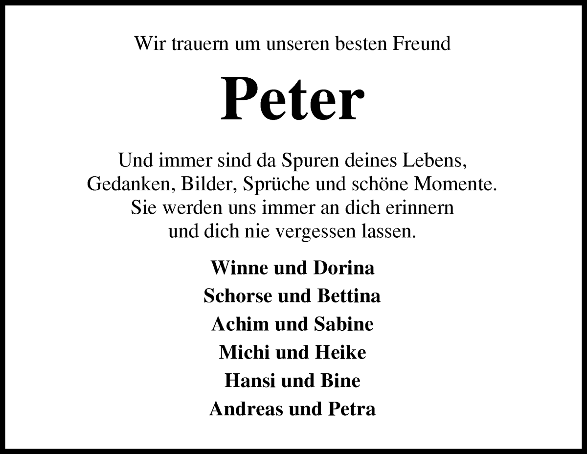 Traueranzeige von Peter Grützmacher von WESER-KURIER
