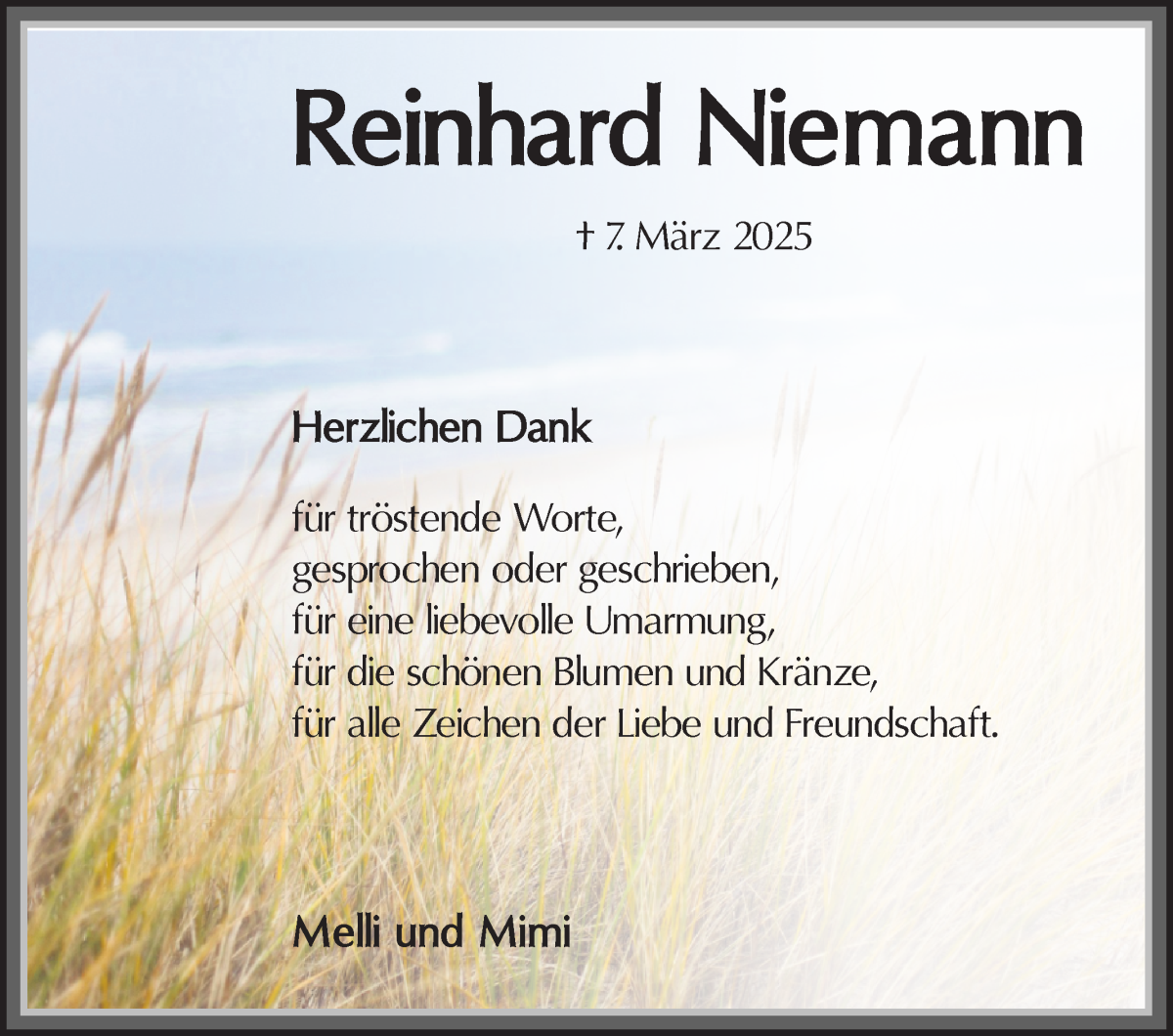 Traueranzeige von Reinhard Niemann von Die Norddeutsche