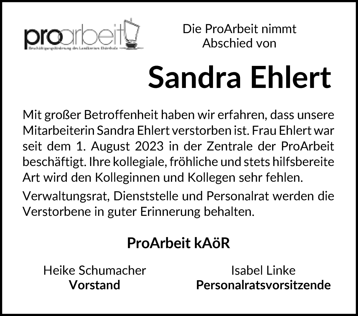 Traueranzeige von Sandra Ehlert von Die Norddeutsche