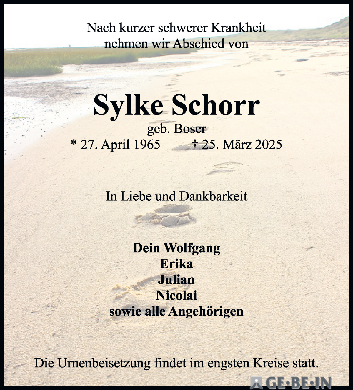 Traueranzeige von Sylke Schorr von WESER-KURIER