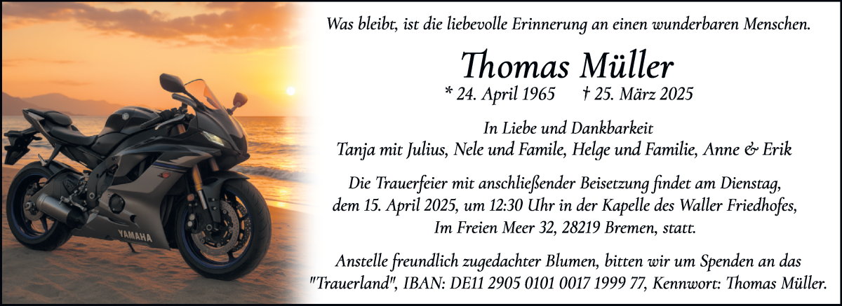 Traueranzeige von Thomas Müller von WESER-KURIER