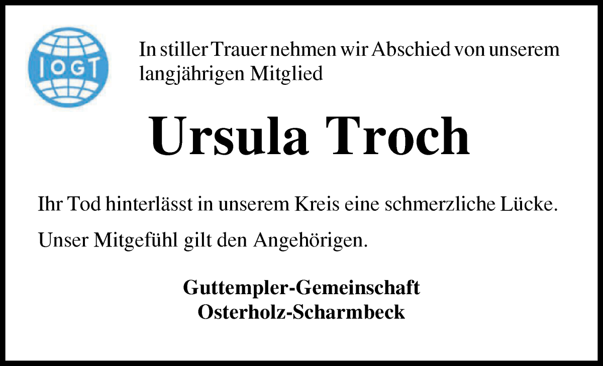 Traueranzeige von Ursula Troch von Osterholzer Kreisblatt
