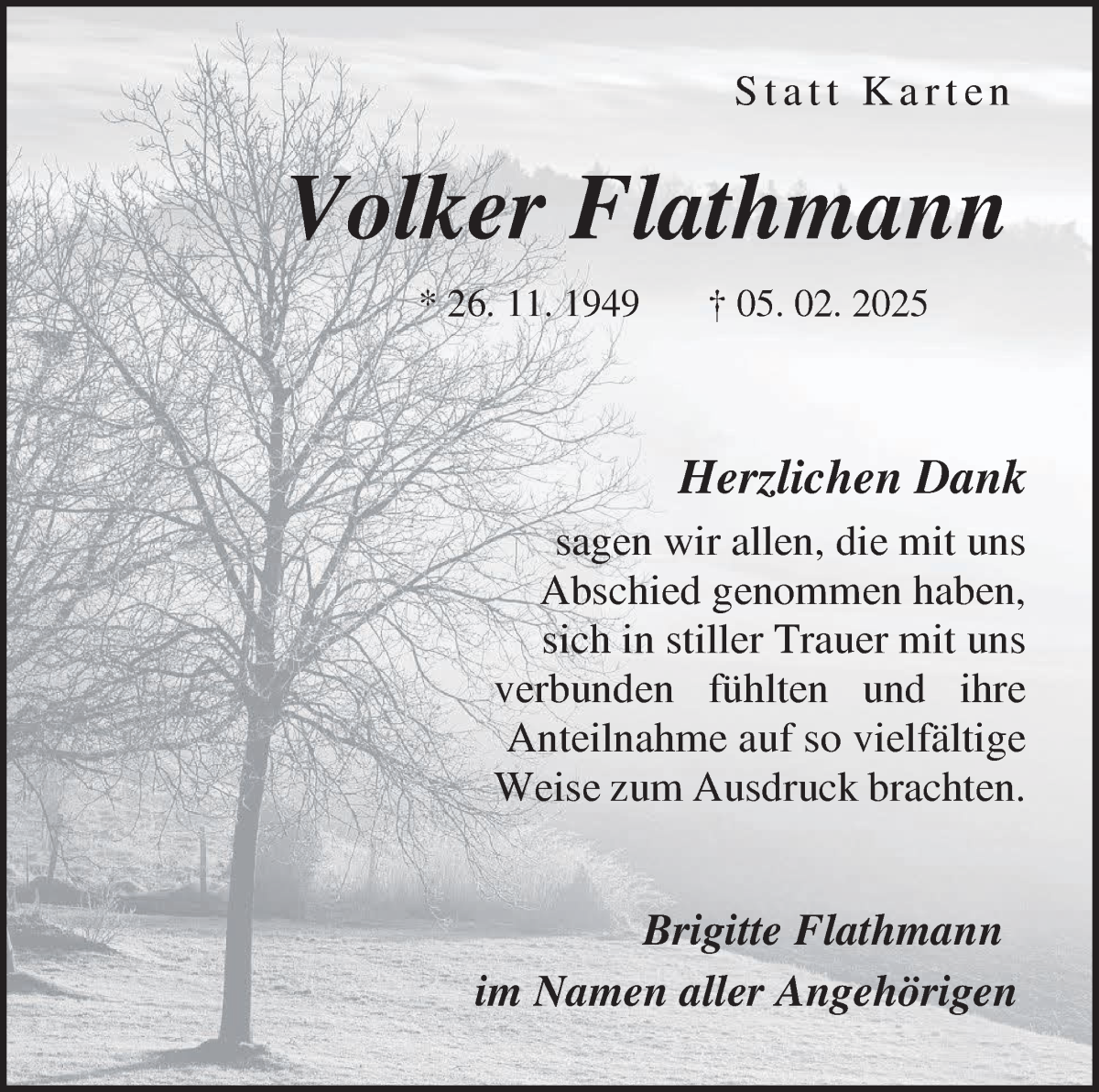 Traueranzeige von Volker Flathmann von Osterholzer Kreisblatt