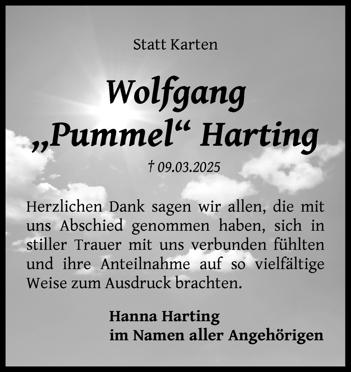 Traueranzeige von Wolfgang Harting von WESER-KURIER