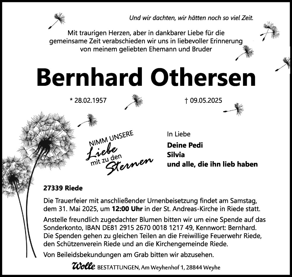 Traueranzeige von Bernhard Othersen 