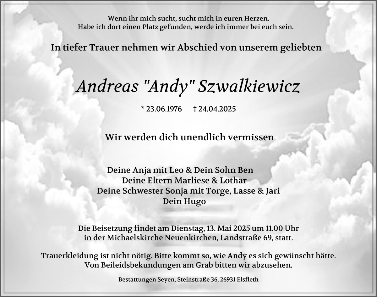 Traueranzeige von Andreas Andy Szwalkiewicz von Die Norddeutsche