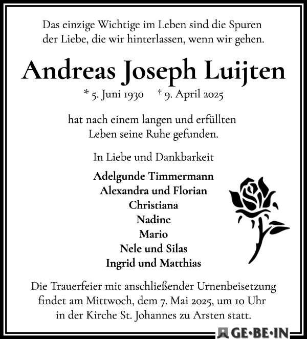 Traueranzeige von Andreas Joseph Luijten von WESER-KURIER