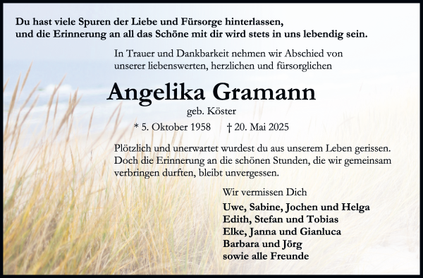 Traueranzeige von Angelika Gramann von WESER-KURIER