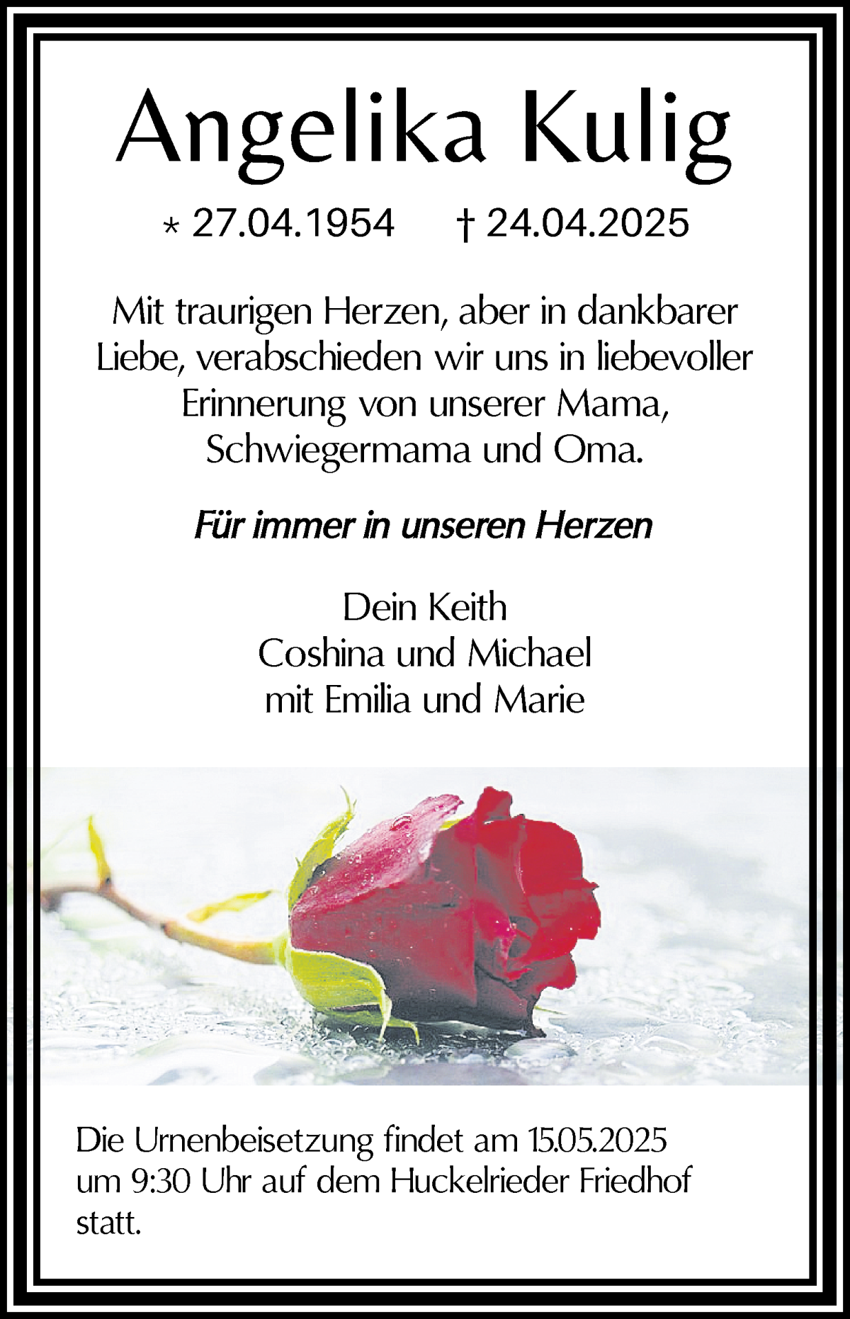 Traueranzeige von Angelika Kulig von WESER-KURIER