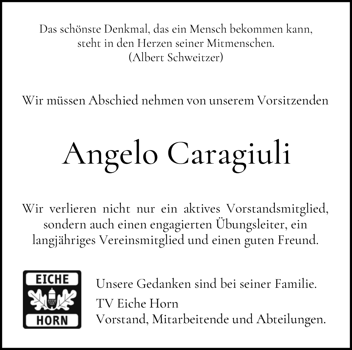 Traueranzeige von Angelo Caragiuli von WESER-KURIER