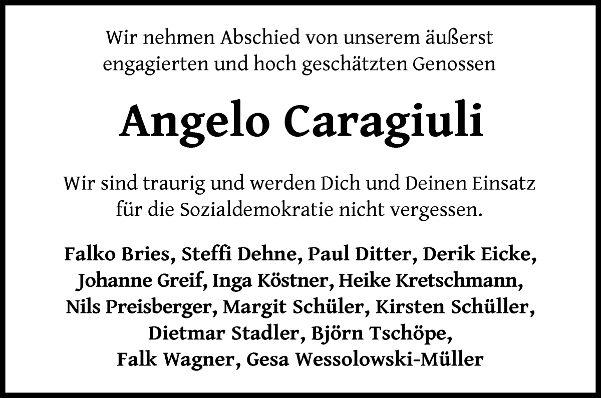 Traueranzeige von Angelo Caragiuli von WESER-KURIER