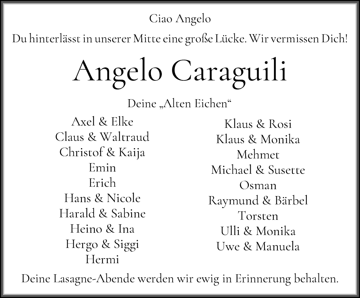 Traueranzeige von Angelo Garaguili von WESER-KURIER